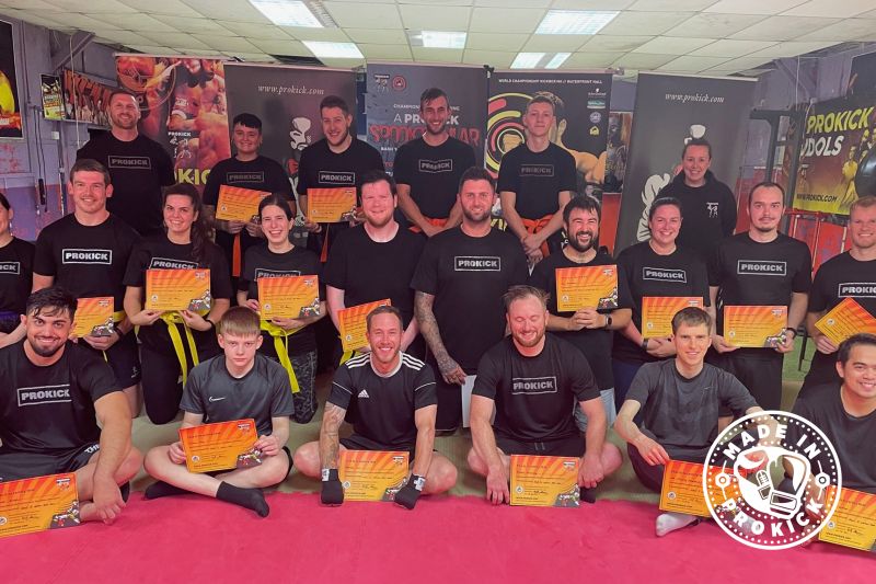 Pictured here are the last team and the last group of ProKickers ever to take a grade and Belt-up by moving up the ladder of kickboxing excellence at ProKick in Wilgar street. The last grading was held on Wednesday 13th July 2022