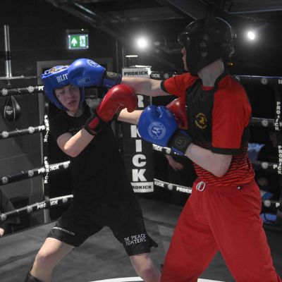 Punches exchanged with - Max Murray 13yrs (ProKick) and Nathan Ewing 14yrs (Golden Dragon, Loop). The match was a WKN Low-Kick Light-Contact Rules 2x2 Min Rounds 60.kg