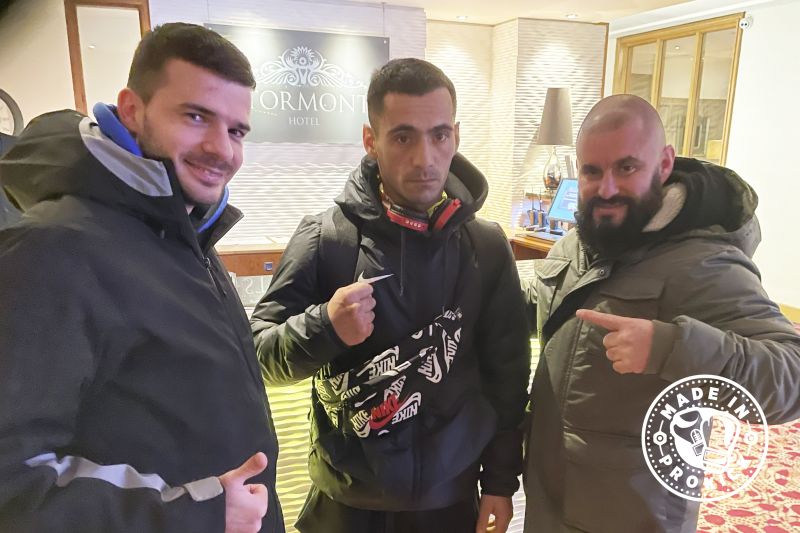 Sardinian's Arrive In Belfast - Damiano Vacca from Sardinia, Pictured here (centre) with his team at the Stormont hotel will face Belfast's Jay Snoddon in an attempt to take his title