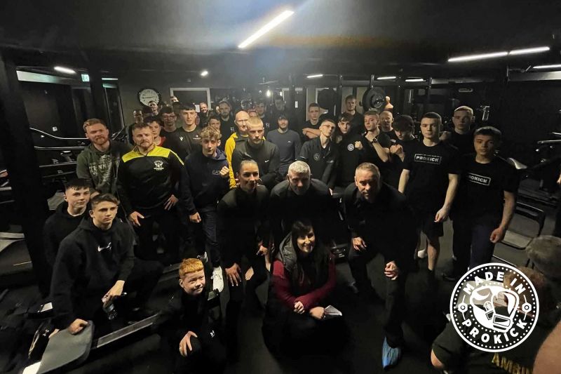 Pictured here are all the teams and officials at the rules and Pre-fight medicals meeting. Just before debutants were baptised going through the Ring-of-Fire.