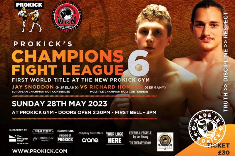 THIS SUNDAY - COUNTDOWN has begun, Champions Fight League No.6 - The opponent agreed: Richard Homer, from Kickbox Tempel, Hamburg, the current ISKA & WKN Pro Am K1 multiple champion at 60kg will Face our very own Jay Snoodon
