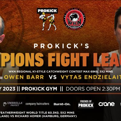 WKN Regional K1-Style Catchweight Contest max 69kg. 3x2 Mins Owen Barr (ProKick, Belfast) VS Vytas Endzielaitis (Portadown Kickboxing)