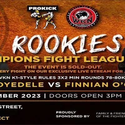 WKN K1-Style Rules 3x2 Min Rounds 78-80Kg Ayomide Oyedele (ProKick) VS Finnian O’Connor (Wolfpack, Ballinasloe) Sponsored by - Friends and Family