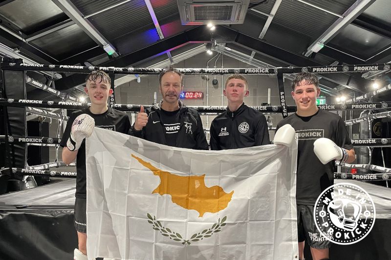 Three of the ProKick fight team - L-R: Adam Davison, (coach Billy Murray) Jay Snoddon and Gary Lynch have arrived to compete on the Uppercut Fight Night tonight Saturday 25th March in Cyprus.
