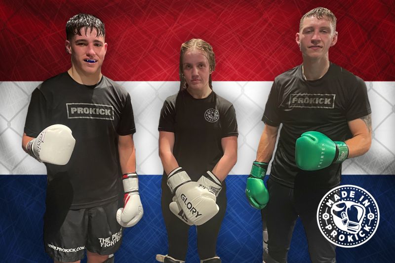 An action-packed weekend lays ahead, L-R: Gary Lynch, Grace Goody & Dan Braniff proudly represent the ProKick Gym in Holland this Saturday 18th Nov 2023 in Volendam.
