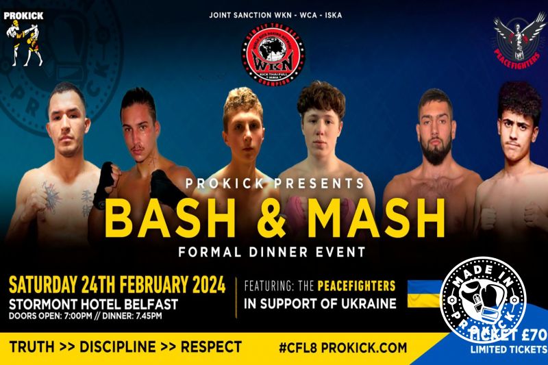One week TONIGHT and ProKick Bash n Mash is scheduled for the Stormont hotel in Belfast. Saturday, February 24th, 2024, showcases 3 WKN Championship matches.