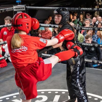 Lilly lands a kicks in a Light Low-Kick Rules match. Amelia Cieslikowska (ProKick) Vs Lilly McPherson (Champions Kickboxing Larne) DRAW
