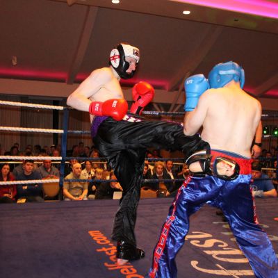 Cameron Scott on form when he faced Konrad Baranski from Dublin’s FightClub