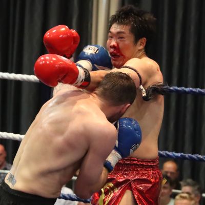 Action from the WKN title match with Jihoon Lee Vs Johnny 'Swift' Smith at the Clayton hotel Belfast on 23rd, June 2019