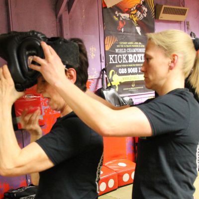 Cathy McAleer helps out at Sparring class