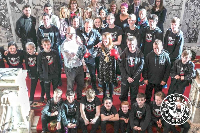 Belfast City Hall Visit for ProKick PeaceFighters - the evening finished off with the traditional group picture on the Grand staircase. 