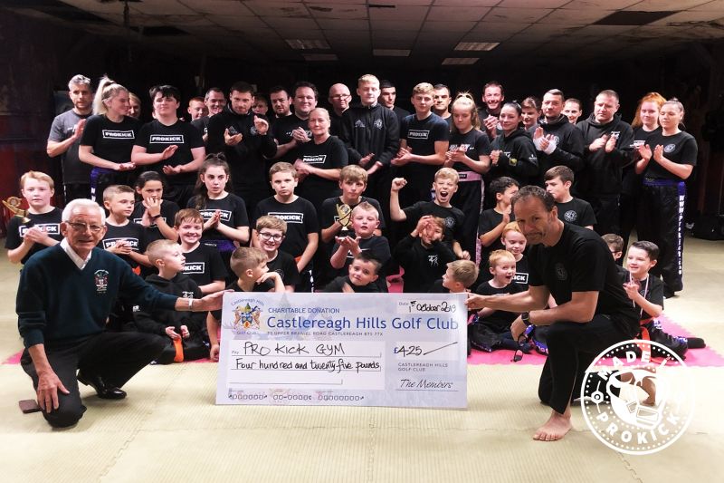 Last night (1st October 2019) Mr Jim Malcolm present Billy Murray and the ProKick Gym with a cheque for £425.00 from their club, Castlereagh Hills Golf Club.
