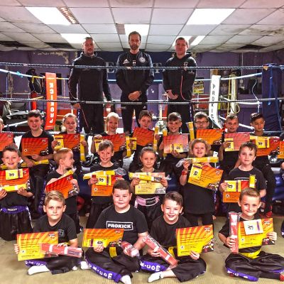 ProKick junior Kickboxing enthusiasts tested. Just two levels from beginner to yellow & yellow to orange belt levels were tested today SUNDAY 15th September 2019