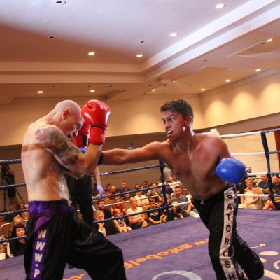 Shane fires a good punch at Matthew Kerr at the ProKick event at the Stormont hotel