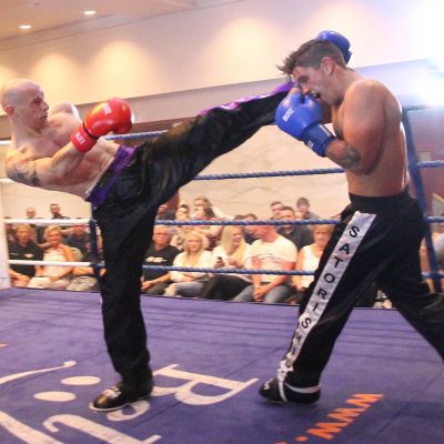 Matthew fires a high kick at Shane Lune 30th at the Stormont hotel in Belfast