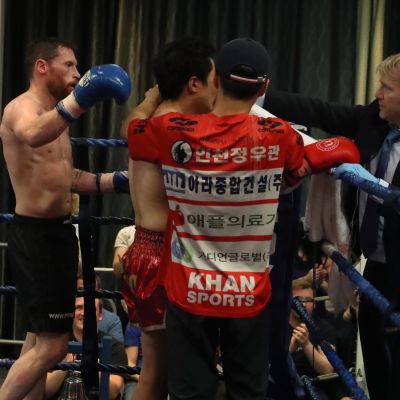 Johnny Smith paying Respect after the match - The ProKick event was for the WKN title match with Jihoon Lee Vs Johnny 'Swift' Smith at the Clayton hotel Belfast on 23rd, June 2019
