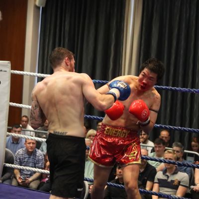 Action from the WKN title match with Jihoon Lee Vs Johnny 'Swift' Smith at the Clayton hotel Belfast on 23rd, June 2019