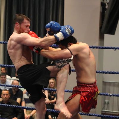 Knee Kick finding the target - action from the WKN title match with Jihoon Lee Vs Johnny 'Swift' Smith at the Clayton hotel Belfast on 23rd, June 2019