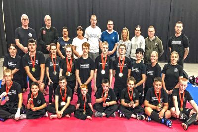 Prokick Team after the event, This was the inaugural WKN British amateur Open which took place Saturday 3rd August 2019. The event was  promoted by Mr Albert Ross & team at the Fraserburgh Fitness Centre