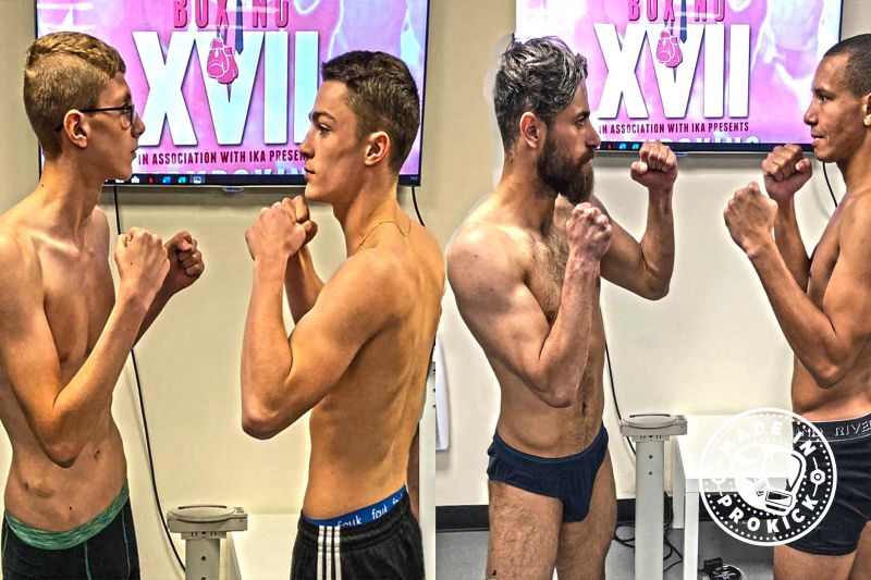 'Strictly Business XVII' event weigh-ins results as follows: Piggott 56.4kg and Snoddon 56.4kg. Get ready for fireworks! Williams Vs Ekhtiyari - This match was made at 65kg, Williams came in at 64.6kg with Ekhtiyari just 100grams over at 65.1kg.​