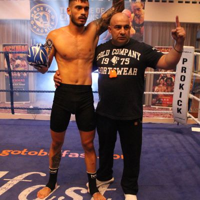 The WKN man in Cyprus Mr Chris Christodoulou with his fighter Nikolas Konstantinos after the main event match